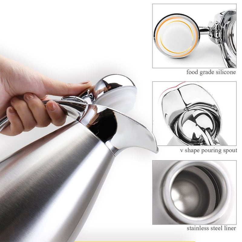 Bonnoces 68 Oz Stainless Steel Thermal Carafe - Double Walled Vacuum Insualted Thermos/Carafe with Lid - Coffee/Tea Carafe Heat & Cold Retention - 2 Liter - Image 3